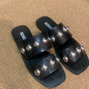 Schutz studded jerky slides